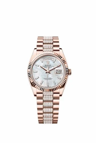 Rolex Day-Date 36 Everose Gold - Fluted / MOP - Baguette / President - Diamond 128235-0079 (m128235-0079)